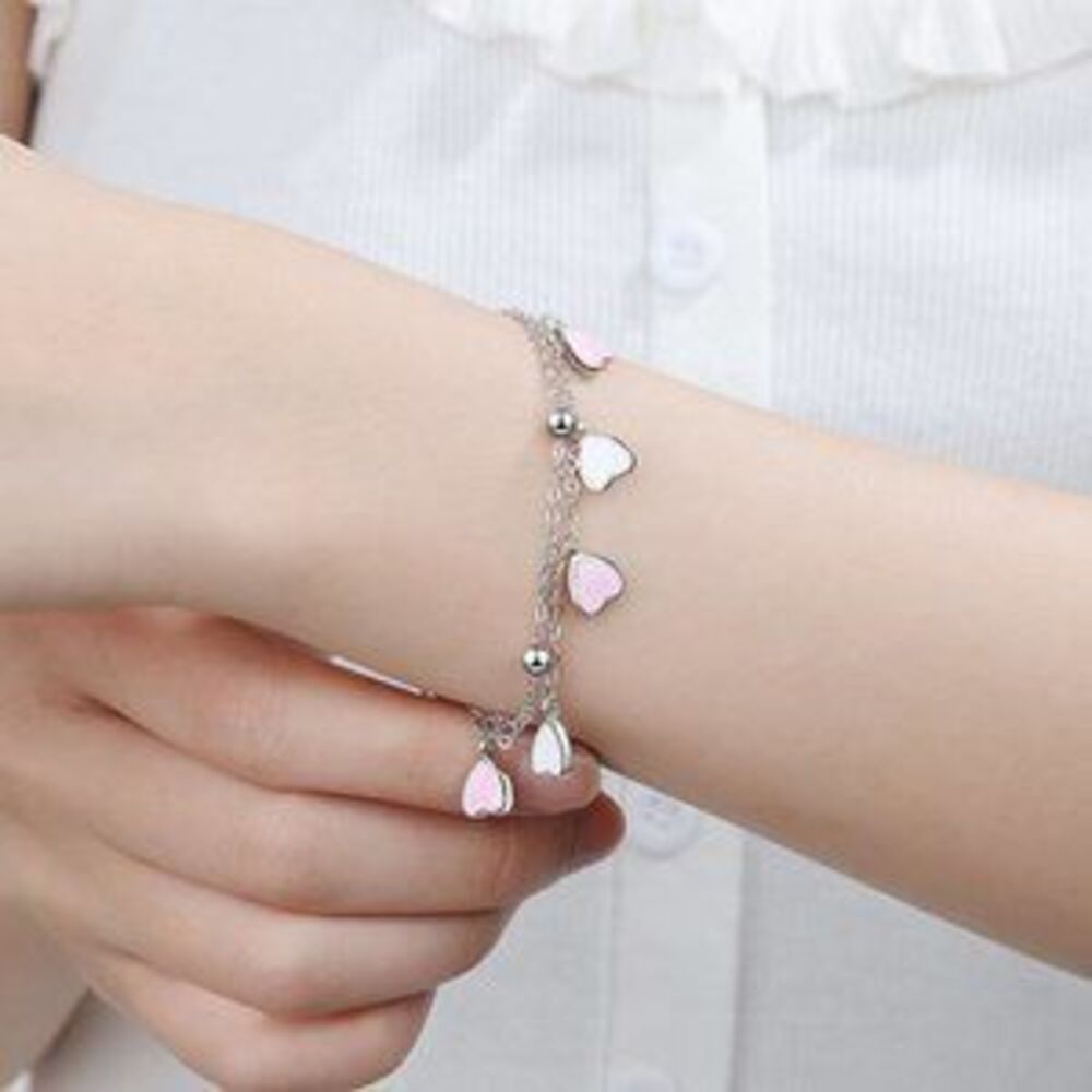 NEW 925 Sterling Silver Glazed Heart Bracelet - Picture 3 of 5